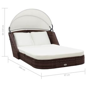 vidaXL Sun Lounger with Canopy Poly Rattan Brown