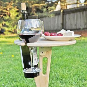 Portable Outdoor Folding Wooden Wine Table Wine Glass Holder for Beach Backyard Picnic Party