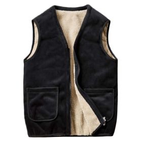 Men V-Neck Fleece Vest Sherpa Lined Waistcoat Zipper Winter Outdoor Warm Vest Coat Sleeveless Jacket; Black