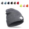 LED Beanie Hat with Light, Unisex USB Rechargeable Hands Free 4 LED Headlamp Cap, Winter Knitted Headlight, Men Gifts for Dad Husband (Gray)