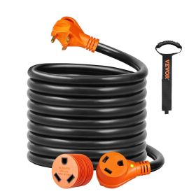 VEVOR 25 ft RV Extension Cord, 30 Amp, Heavy Duty STW RV Power Cord, NEMA TT-30R Female NEMA TT-30P Male Plug, with LED Indicator Handle 15A Adapter