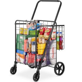 VEVOR Folding Shopping Cart, Jumbo Grocery Cart with Double Baskets, 360¬∞ Swivel Wheels, Heavy Duty Utility Cart