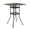 Patio Bar Height Table, All-Weather Cast Aluminium Square Bar Bistro Table with 2" Umbrella Hole, Outdoor Tall Table for Porch Balcony Backyard Garden