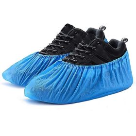 Disposable Shoe Covers for Indoors and Outdoors 16" x 6.5", Pack of 100 Blue Splash-Proof Shoe Booties Disposable with Elastic Ankles