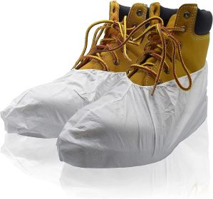 Disposable Shoe Covers 16" Long; Pack of 400. White Microporous Boot Covering MP 55 gsm. Booties Waterproof Shoes Protectors. 200 Pairs of Thick Plast