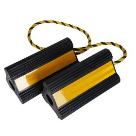 Heavy Duty Rubber Wheel Chocks Tire Chocks Wheel Immobilizers with Nylon Rope Yellow Reflective Stripes for RVs Trucks Trailers Small Airplanes