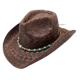 Tizoc Toyo Straw Blue Beaded Band Western Drifter Cowboy Hat