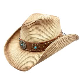 Cris Straw Brim Faux Leather Band Cowboy Western Drifter Hat