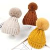 Kids Winter Ear Protect Knitting Hat Toddler Pom Pom Hat; Caramel