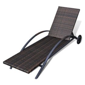 vidaXL Sun Lounger with Cushion & Wheels Poly Rattan Brown (Option: as picture)