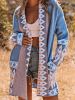 Women's Sweaters Blue Aztec Print Open Front Knitted Cardigan