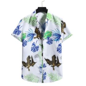 Mens Hawaiian Shirt Casual Short Sleeve Button Down Shirts Aloha Shirt (Color: White, size: M)