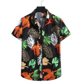 Mens Hawaiian Shirt Casual Short Sleeve Button Down Shirts Aloha Shirt (Color: Black, size: M)