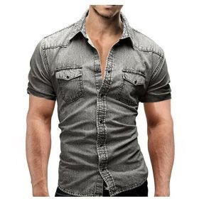 Men's Button Down Shirts Short Sleeve Denim Shirt (Color: Gray', size: L)