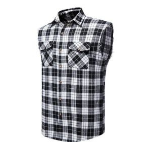 Mens Sleeveless Plaid Shirt Flannel Button Down Shirts (Color: Black, size: S)