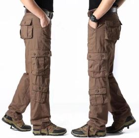 Men's Work Cargo Pants Relaxed Fit Trousers with Multi Pockets (Color: Coffee, size: 32)