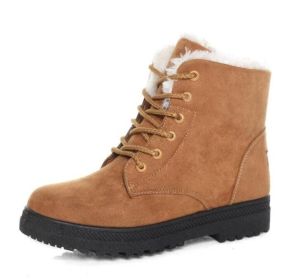 Lace Up Fleece Sneakers Boots (Color: Brown, size: 9)