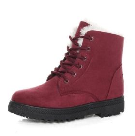 Lace Up Fleece Sneakers Boots (Color: Red, size: 9.5)