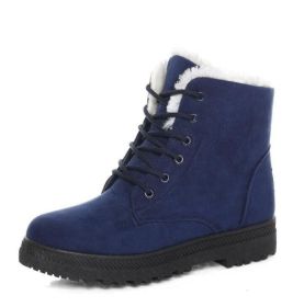 Lace Up Fleece Sneakers Boots (Color: Navy, size: 10)