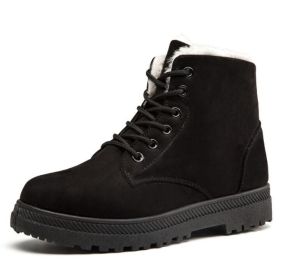 Lace Up Fleece Sneakers Boots (Color: Black, size: 8.5)