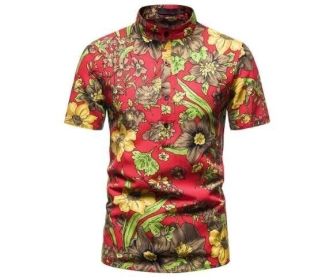 Men's Hawaiian Henley Collar Beach Short Sleeve Shirt (Color: Red, size: S)