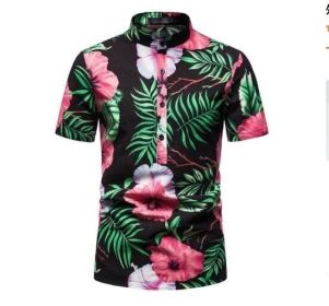 Men's Hawaiian Henley Collar Beach Short Sleeve Shirt (Color: Green, size: XS)