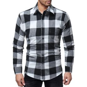 Plaid Flannel Long Sleeve Button Down Casual Shirt (Color: Black, size: S)