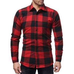 Plaid Flannel Long Sleeve Button Down Casual Shirt (Color: Red, size: S)