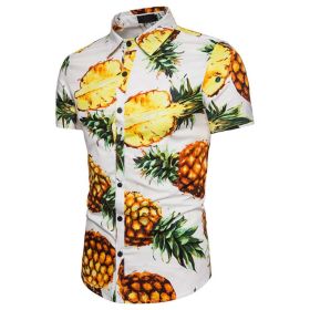 Men Slim Fit Floral Print Short Sleeve Button Down Beach Hawaiian Shirt (Color: White, size: XL)