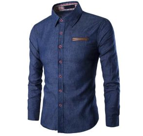 Men's Casual Shirt Long Sleeve Button Down Shirts (Color: navy blue, size: S)