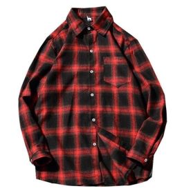 Men Casual Shirts Long Sleeve Flannel Shirt (Color: Red, size: M)