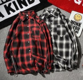 Men Casual Shirts Long Sleeve Flannel Shirt (Color: Black, size: XL)