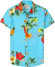 Men's Fashion Printed Shirts Casual Trendy T-Shirts Short Sleeve Lapel Hawaiian Style Shirts (Color: Blue02-XL)