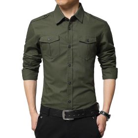 Men's Cotton Slim Fit Long Sleeve Shirt (Color: Green, size: XL)