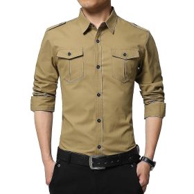 Men's Cotton Slim Fit Long Sleeve Shirt (Color: Brown, size: XL)