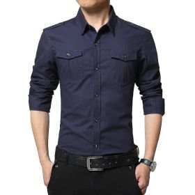 Men's Cotton Slim Fit Long Sleeve Shirt (Color: Navy, size: S)