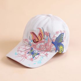 Korean version of the sequin embroidered baseball cap new butterfly embroidered duck tongue tide hat women's hat sunscreen sun hat (Color: Beige)