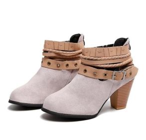 Belt Buckle Thick Heel Martin Boots (Color: Light, size: US-10)