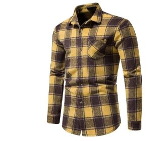 Men's Flannel Plaid Long Sleeve Shirt (Color: Yellow, size: S)