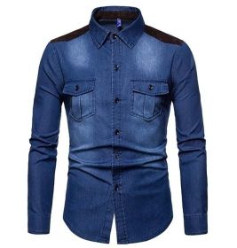 Men's Denim Shirt Button Down Long Sleeve Work Shirt (Color: Blue, size: L)