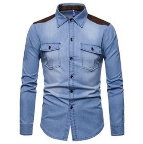 Men's Denim Shirt Button Down Long Sleeve Work Shirt (Color: Light Blue, size: L)