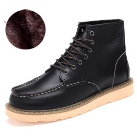 2024 new fashion men's Doc Martens single shoes cotton shoes warm (Color: Black fleece, size: 44)