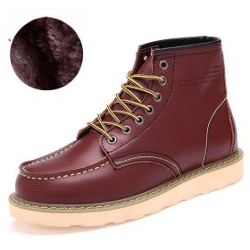 2024 new fashion men's Doc Martens single shoes cotton shoes warm (Color: Burgundy with velvet, size: 38)