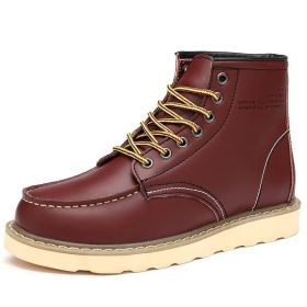 2024 new fashion men's Doc Martens single shoes cotton shoes warm (Color: Wine Red, size: 38)