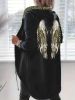 Wings Sequin Hooded Jacket, Open Front Casual Jacket For Spring & Fall, Women's Clothing