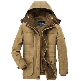 Solid Color Mens Parkas Jackets Hooded Thick Fleece Military Coat Fur Collar Warm Windbreaker Casual Outdoor Parka Overcoat Men (Color: WISH601Khaki, size: XXL)