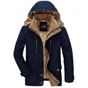 Solid Color Mens Parkas Jackets Hooded Thick Fleece Military Coat Fur Collar Warm Windbreaker Casual Outdoor Parka Overcoat Men (Color: WISH601Blue, size: XXXXL)