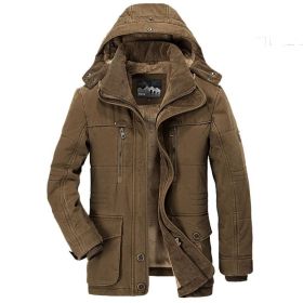 Solid Color Mens Parkas Jackets Hooded Thick Fleece Military Coat Fur Collar Warm Windbreaker Casual Outdoor Parka Overcoat Men (Color: WISH601Coffee, size: M)