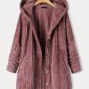 Plus Size Hoodie Fleece Liner Button Front Coat; Women's Plus Warm Winter Casual Faux Fur Coat