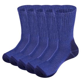 Mens Moisture Wicking Mid Calf Thermal Work Boot Sports Hiking Socks( 5 Pairs/Pack) (Color: Blue, size: L(Men 37-41 EU))